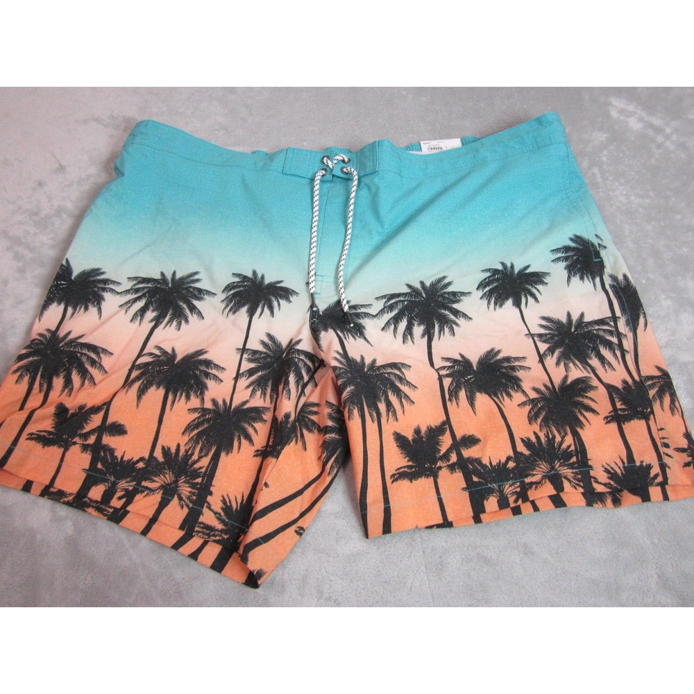Sonoma Swim Trunks Mens 3XB Teal Orange New Palm Tree Sunset E-Board Shorts